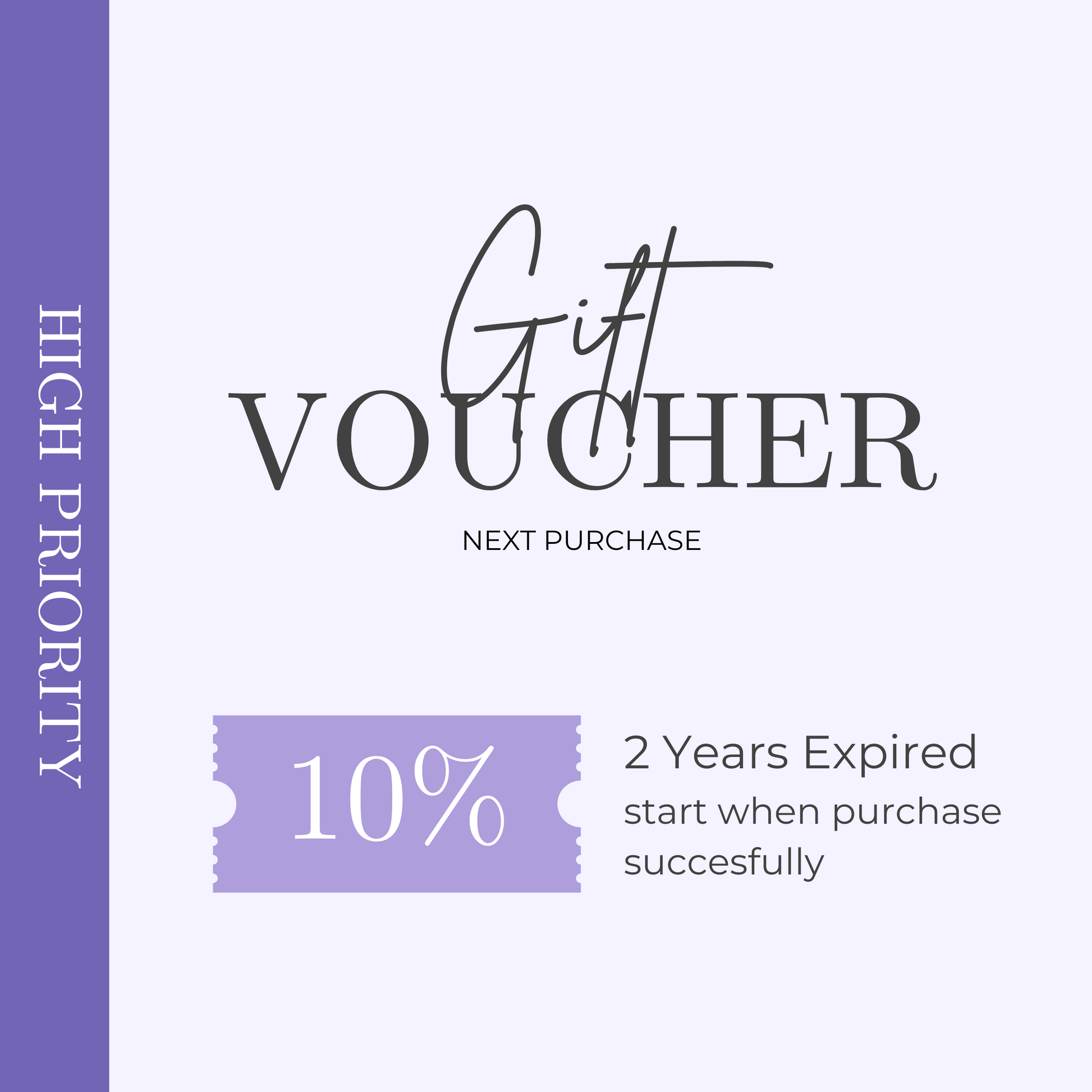 Elegant gift voucher design featuring a 10% discount for the next purchase, marked as 2 years expired.