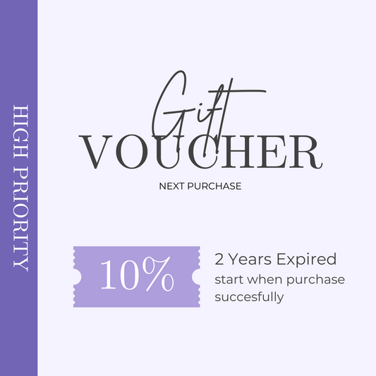 Elegant gift voucher design featuring a 10% discount for the next purchase, marked as 2 years expired.