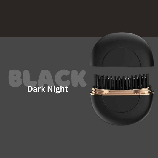 Odyner™ Compact Hair Styler in sleek black design with a gold accent and brush bristles, labeled "Dark Night."