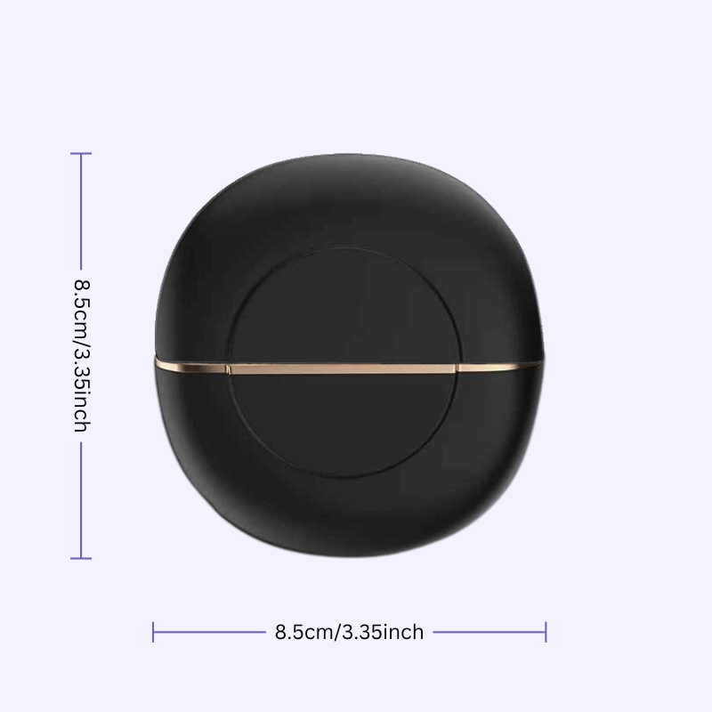 Odyner™ Innovative Compact Hair Styler dimensions showing 8.5cm x 8.5cm in sleek black design with gold accents.