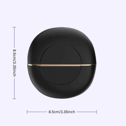 Odyner™ Innovative Compact Hair Styler dimensions showing 8.5cm x 8.5cm in sleek black design with gold accents.